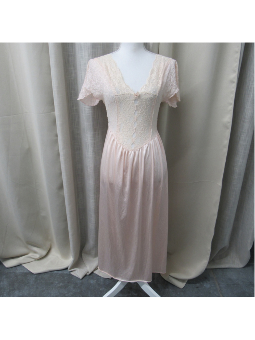 Vtg Cinema Etoile Pink Lace Nightgown Slip Dress Small Coquette Cottagecore USA